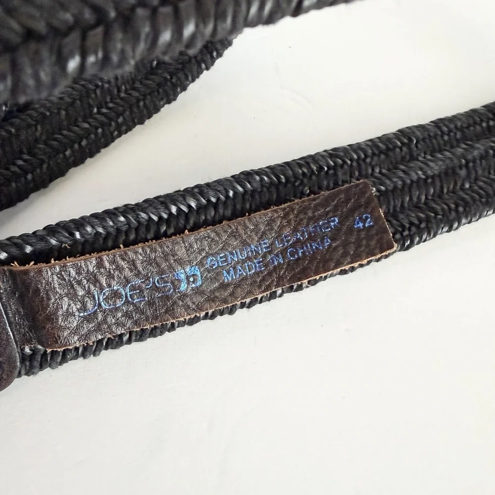 Joe's Jeans Men's Belt Size 42 Black Stretch Elastic Woven Braided Leather Dress